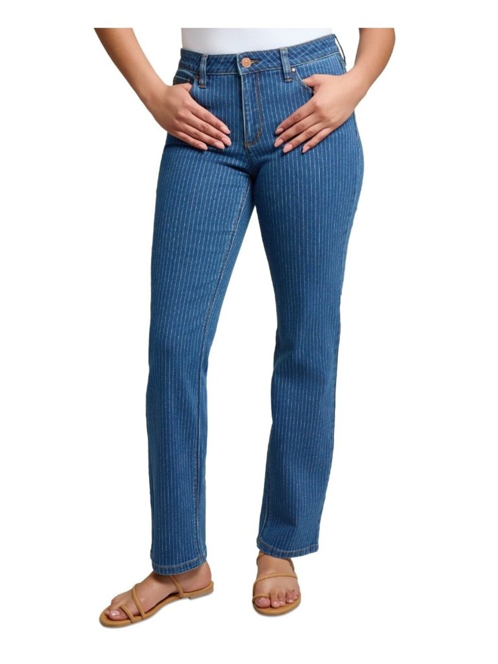 Jones New York Petite Size 14P Lexington cotton Straight-Leg Jeans Blue $80 SALE